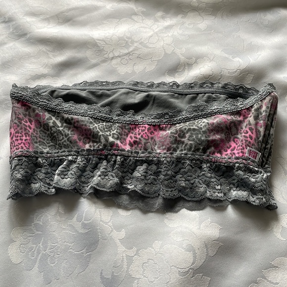 Pink Victoria's Secret Bandeau Bralette pink and grey animal print Sz M - Picture 2 of 4